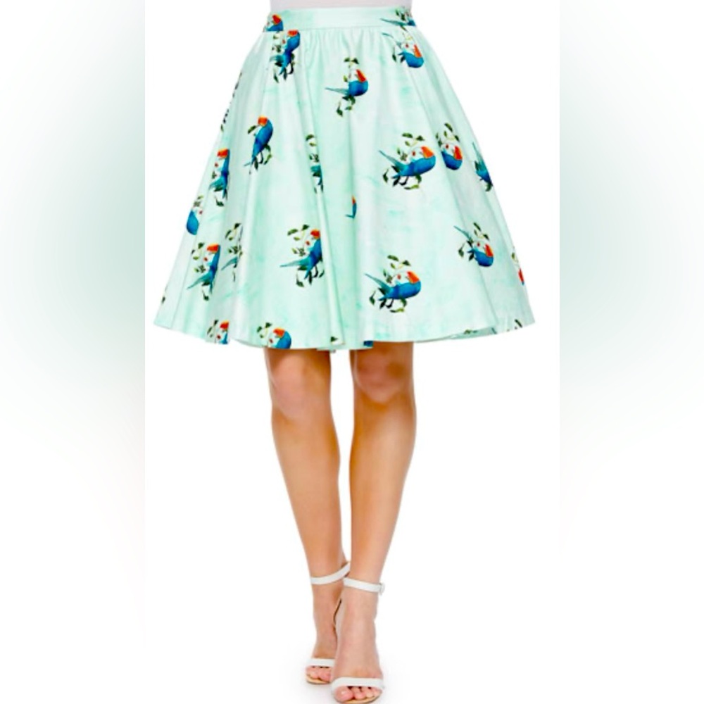 Alice+Olivia birds print flare skirt